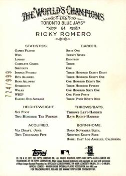 2011 Topps Allen & Ginter - Glossy #64 Ricky Romero Back