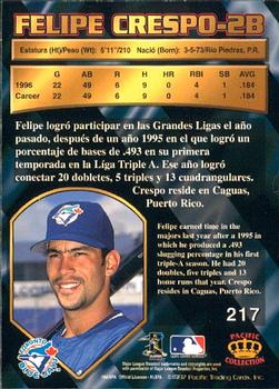 1997 Pacific Crown Collection #217 Felipe Crespo Back