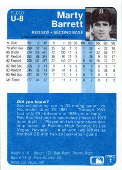 1984 Fleer Update #U-8 Marty Barrett Back