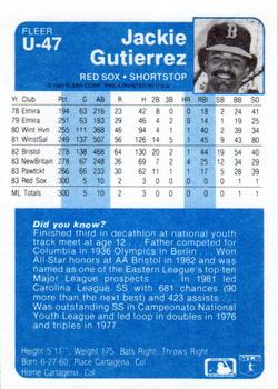 1984 Fleer Update #U-47 Jackie Gutierrez Back