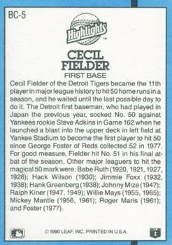 1991 Donruss - Bonus Cards #BC-5 Cecil Fielder Back