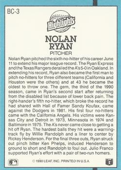 1991 Donruss - Bonus Cards #BC-3 Nolan Ryan Back