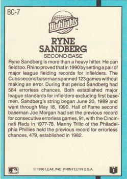1991 Donruss - Bonus Cards #BC-7 Ryne Sandberg Back