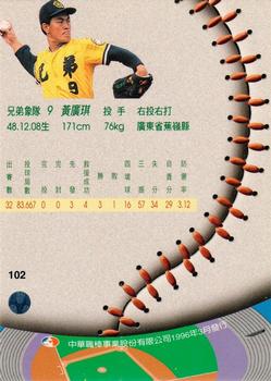 1995 CPBL A-Plus Series #102 Kuang-Chi Huang Back
