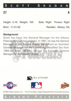 1993 Classic Best Albany Polecats #27 Scott Skadan Back