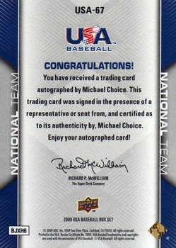 2009 Upper Deck USA Baseball Box Set #USA-67 Michael Choice Back