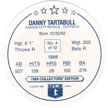 1989 Taystee Kansas City Royals Discs #4 Danny Tartabull Back