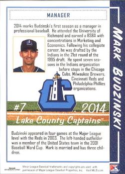 2014 Grandstand Lake County Captains #7 Mark Budzinski Back