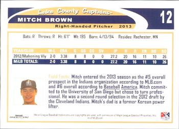2013 Grandstand Lake County Captains #NNO Mitch Brown Back
