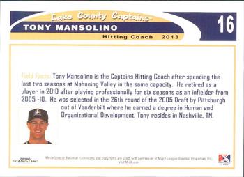 2013 Grandstand Lake County Captains #NNO Tony Mansolino Back