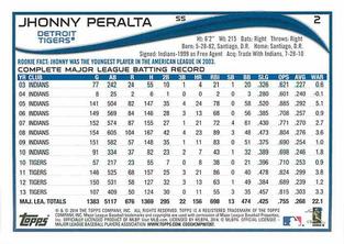 2014 Topps Mini #2 Jhonny Peralta Back