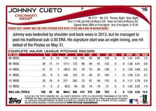 2014 Topps Mini #16 Johnny Cueto Back