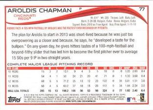 2014 Topps Mini #77 Aroldis Chapman Back