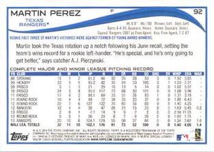 2014 Topps Mini #92 Martin Perez Back