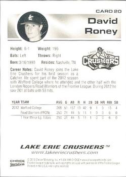 2013 Choice Lake Erie Crushers #20 David Roney Back
