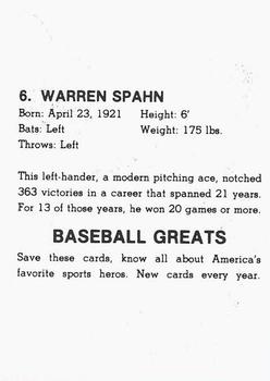 1985 Baseball Greats Caricatures #6 Warren Spahn Back