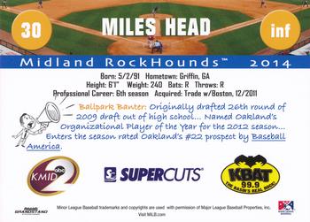 2014 Grandstand Midland RockHounds #NNO Miles Head Back