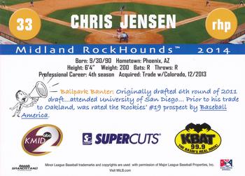 2014 Grandstand Midland RockHounds #NNO Chris Jensen Back