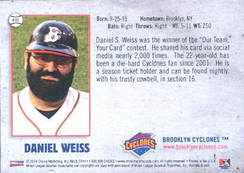 2014 Choice Brooklyn Cyclones #35 Daniel Weiss Back
