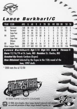 2000 Active Graphics Midwest League All-Stars #NNO Lance Burkhart Back