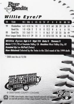 2000 Active Graphics Midwest League All-Stars #NNO Willie Eyre Back