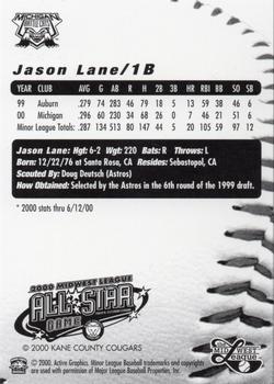 2000 Active Graphics Midwest League All-Stars #NNO Jason Lane Back