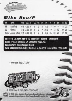 2000 Active Graphics Midwest League All-Stars #NNO Mike Neu Back