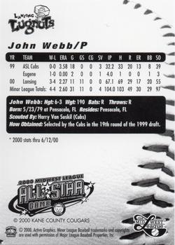 2000 Active Graphics Midwest League All-Stars #NNO John Webb Back