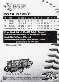 2000 Active Graphics Midwest League All-Stars #NNO Brian West Back