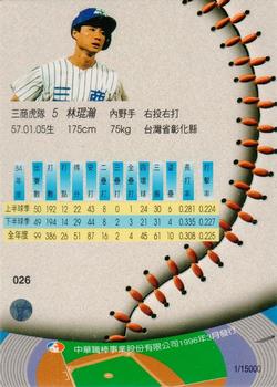 1995 CPBL A-Plus Series - Silver Stitch #026 Kun-Han Lin Back