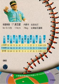 1995 CPBL A-Plus Series - Silver Stitch #065 Chung-Yi Huang Back
