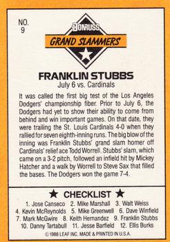 1989 Donruss - Grand Slammers #9 Franklin Stubbs Back