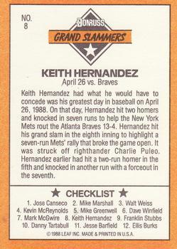 1989 Donruss - Grand Slammers #8 Keith Hernandez Back
