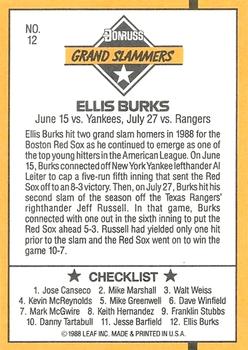 1989 Donruss - Grand Slammers #12 Ellis Burks Back