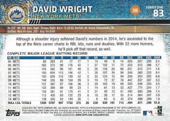 2015 Topps #83 David Wright Back