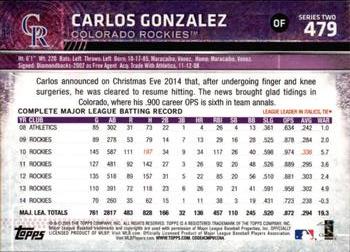 2015 Topps #479 Carlos Gonzalez Back