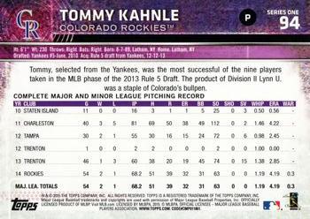 2015 Topps #94 Tommy Kahnle Back