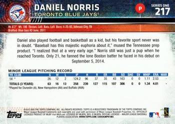 2015 Topps #217 Daniel Norris Back