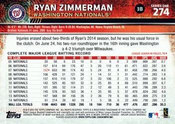 2015 Topps #274 Ryan Zimmerman Back