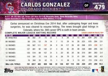 2015 Topps #479 Carlos Gonzalez Back