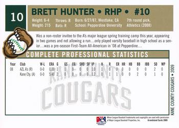 2009 Grandstand Kane County Cougars #10 Brett Hunter Back