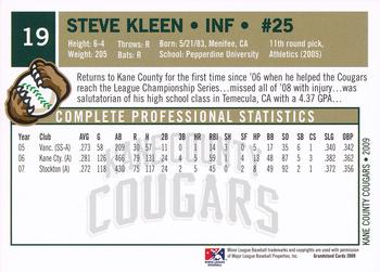 2009 Grandstand Kane County Cougars #19 Steve Kleen Back