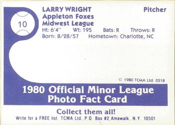 1980 TCMA Appleton Foxes #10 Larry Wright Back