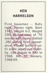 1971 Dell Today's Team Stamps #NNO Ken Harrelson Back