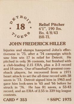 1976 SSPC #353 John Hiller Back