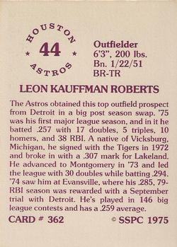 1976 SSPC #362 Leon Roberts Back