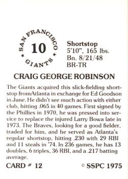 1976 SSPC #12 Craig Robinson Back