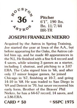 1976 SSPC #50 Joe Niekro Back