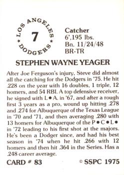 1976 SSPC #83 Steve Yeager Back