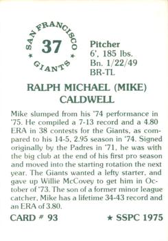 1976 SSPC #93 Mike Caldwell Back